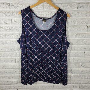 Salon Studio Womens Top 3X Plus Tank Blue Red Geometric Poly Blend GEO116E